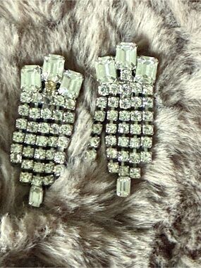 Vintage Weiss Crystal Drop Statement Earrings - Silver Tone